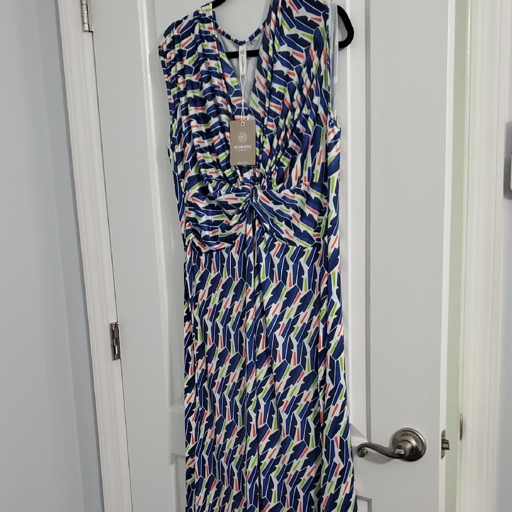 Elegant Blue and Pink Maxi Dress